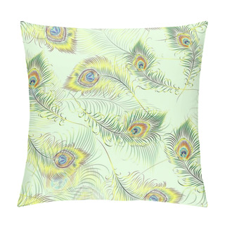 Personality  Beautiful Vector Peacock Feathers Seamless Pattern Pillow Covers