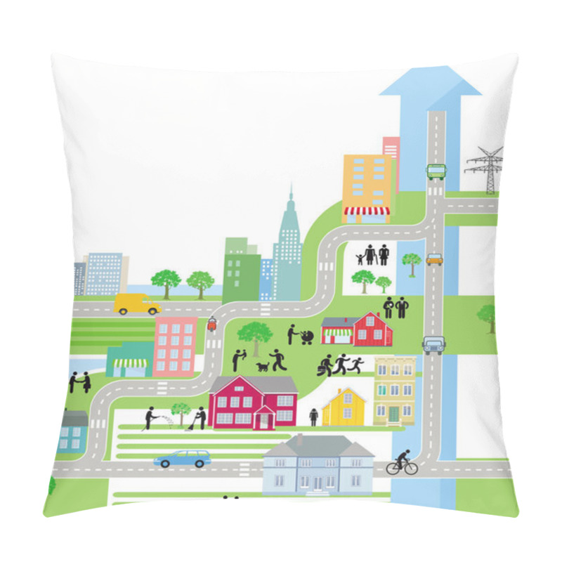 Personality  City City Map, Life in the city - Vector Illustration pillow covers