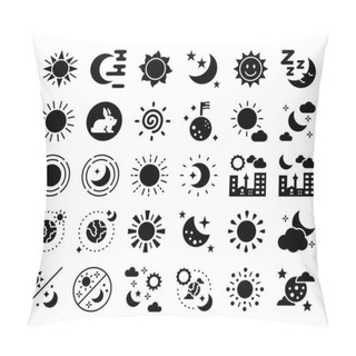 Personality  Sun And Moon Glyph Vector Icons Day And Night Concept Solid Silhouette Style Pillow Covers