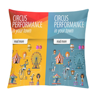 Personality  Circus Vector Banner Design Template. Circus Show Or Entertainment Icons. Pillow Covers