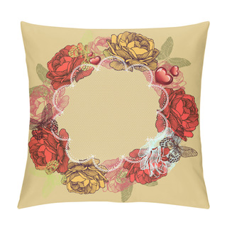 Personality  Wreath Of Roses And Butterflies, Valentines Day. Vector Illustra Pillow Covers
