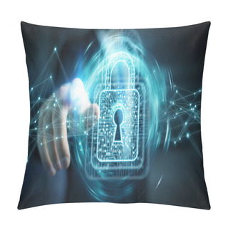 Personality  Businessman Using Digital Padlock With Data Protection 3D Render Pillow Covers