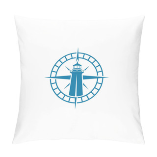 Personality  Compass Mercusuar Logo Design Vector Illustration, Creative Mercusuar Logo Design Concept Template, Symbols Icons Pillow Covers