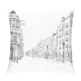 Personality  Series Of Street Views In The Old City. Hand Drawn Vector Architectural Background With Historic Buildings. Pillow Covers
