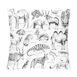 Personality  Monochrome Hand Drawn Collection Of Desert Animals Pillow Covers