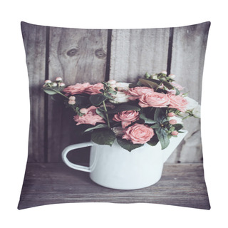Personality  Bouquet Of Roses In Vintage Coffee Pot Pillow Covers