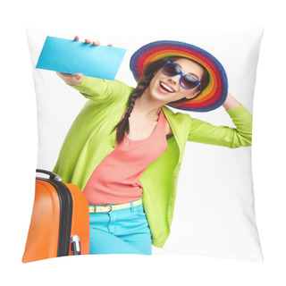Personality  Tourist With Travel Suitcase And Boarding Pass Pillow Covers