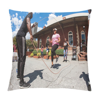 Personality  Woman Jumps Rope Double Dutch Style At Atlanta Fitness Festival Pillow Covers
