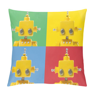 Personality  Pop Art Like Portrait Of A Cute, Yellow, Handmade Robot Various  Pillow Covers