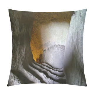 Personality  Steps Carved In Limestone Lead To The Cave Town Pillow Covers