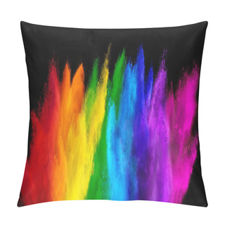 Personality  Colorful Rainbow Holi Paint Color Powder Explosion Isolated On Dark Black Wide Panorama Background. Peace Rgb Beautiful Party Concept Pillow Covers