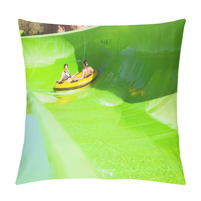 Personality  Two Young Girls Having Fun On Vacation On A Slide In Water Park Pillow Covers