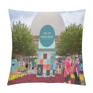 Personality  Orlando, Florida. July 29, 2020. Colorful Taste Of Epcot International Food $ Wine Festival Sign At Epcot At Epcot (48) Pillow Covers