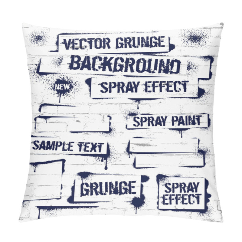 Personality  Various Spray paint graffiti on brick wall. Frame with black ink blots. Spray grunge background. pillow covers