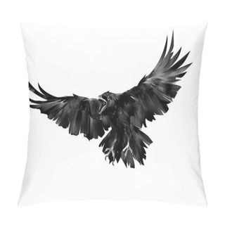 Personality  Painted Flying Bird Of A Raven On A White Background Pillow Covers