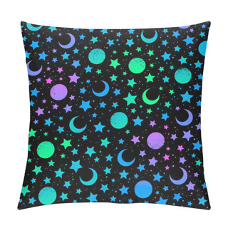Personality  Mystical Bright Neon Pattern With Moon And Stars Pillow Covers