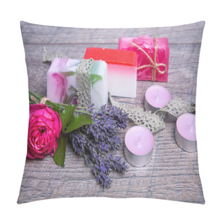 Personality  Handmade Soap With Bath And Spa Accessories. Dried Lavender And Nostalgic Pink Rose Pillow Covers