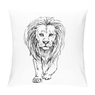 Personality  Sketch By Pen Of A Lion Front View Pillow Covers