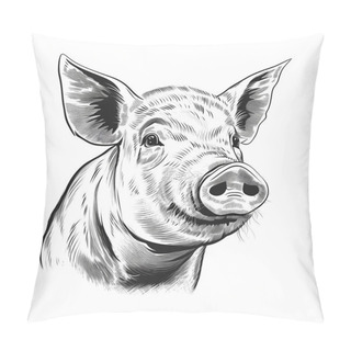 Personality  White Pig With Long, Floppy Ears Standing In A Lush Green Field. Pillow Covers