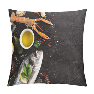 Personality  Fresh Seafood On Black Stone. Pillow Covers