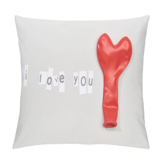 Personality  Top View Of I Love You Lettering With Red Balloon On Grey Background Pillow Covers
