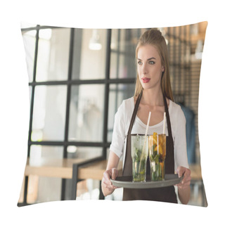 Personality  Waitress Holding Tray With Drinks Pillow Covers