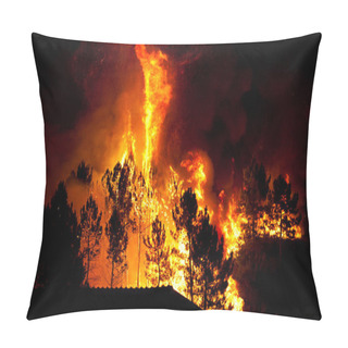 Personality  Forest Big Fire Very Close To Houses, Povoa De Lanhoso, Portugal. Pillow Covers
