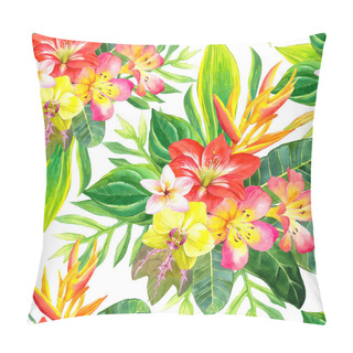 Personality Seamless Background With Watercolor Tropical Flowers. Pillow Covers