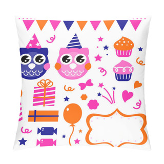 Personality  Owl Birthday Party Design Elements Pillow Covers