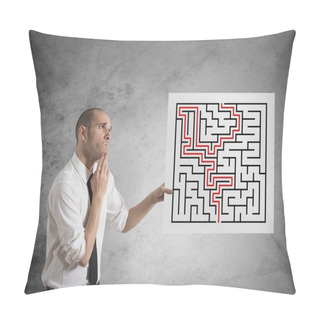 Personality  Businessman With Solutions Of Maze Pillow Covers
