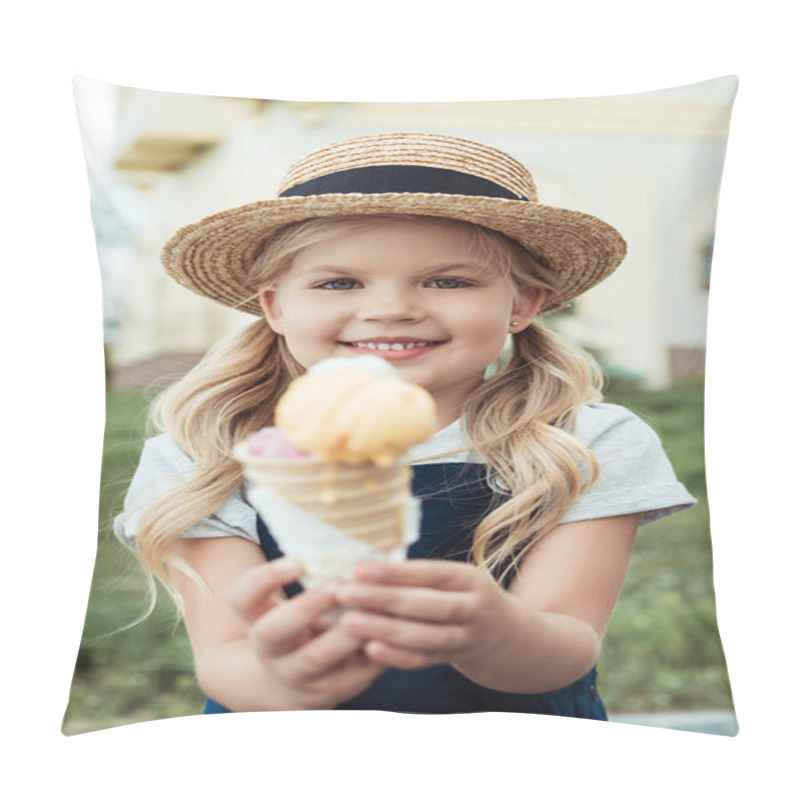 Personality  smiling child with ice cream pillow covers