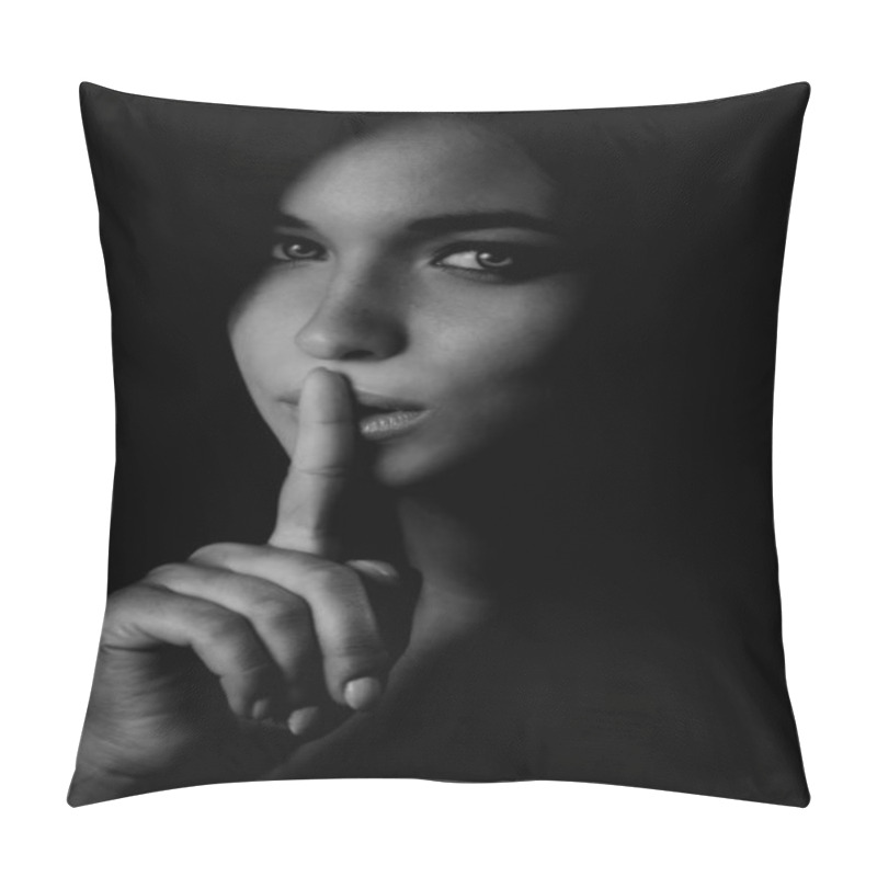 Personality  Secret - Mystery Woman With Finger At Lips Pillow Covers