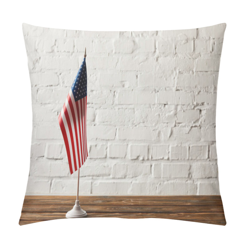 Personality  united states of america flagpole on wooden surface against brick wall  pillow covers