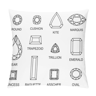 Personality  High Quality Vector Illustration Of Different Diamonds Shapes And Cut With Descriptions Isolated On White Background Pillow Covers