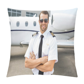 Personality  Confident Pilot In Front Of Private Jet Pillow Covers
