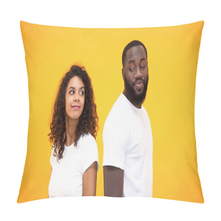 Personality  Young Black Man And Woman Looking Each Other Standing Back To Back, Affection Pillow Covers