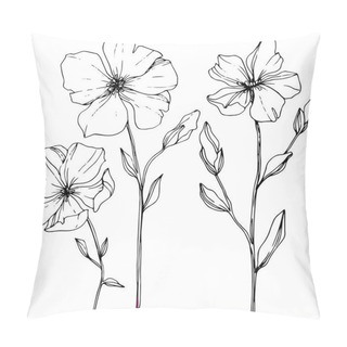 Personality  Vector Flax Floral Botanical Flower. Wild Spring Leaf Wildflower Isolated. Black And White Engraved Ink Art. Isolated Flax Illustration Element On White Background. Pillow Covers