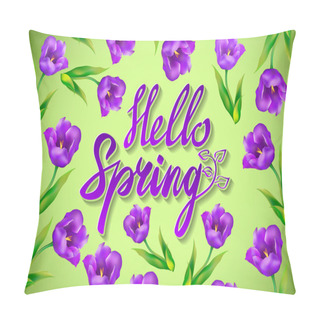 Personality  Hello Spring Vector Design With 3D Realistic Fresh Plants And Flowers Elements For Spring Season. Vector Illustration Pillow Covers