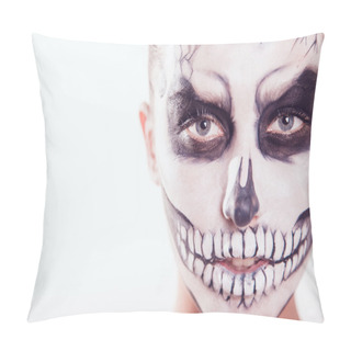 Personality  Girl With Halloween Face Art On White Background Pillow Covers