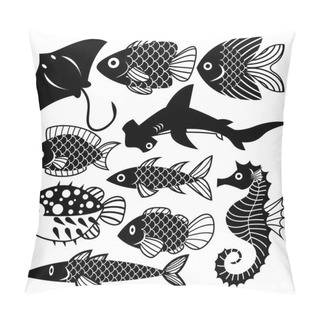 Personality  Set Off Different Fishes Isolated On White Background Pillow Covers