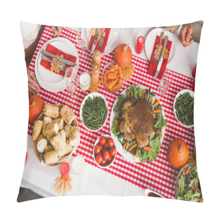 Personality  Top View Of Family Members Sitting At Table In Thanksgiving Day      Pillow Covers