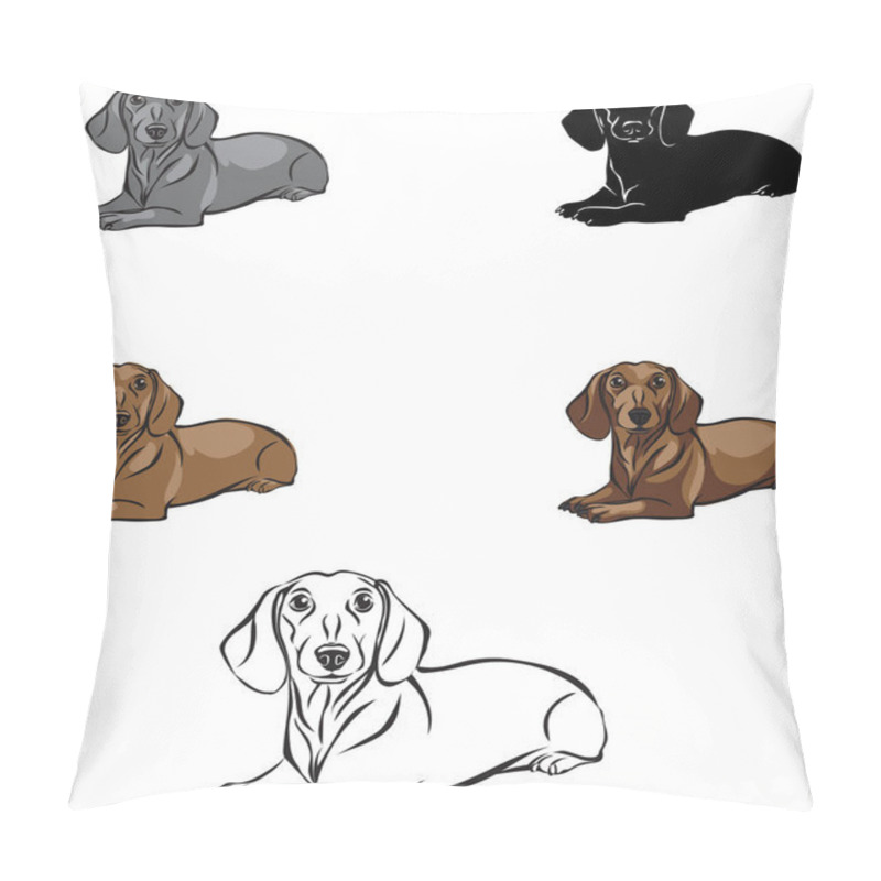 Personality  Dachshund, dachshund figure, vector, different positions, illustration, black and white, silhouette pillow covers