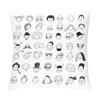 Personality  Pattern With Graphical Faces. Vector Illustration. Set Of People Icons Pillow Covers