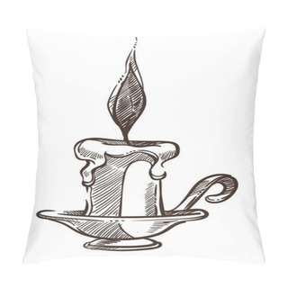 Personality  Candle With Burning Flame And Melting Wax Monochrome Sketch Outline Pillow Covers