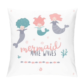 Personality  Little Mermaid With Sea Coral And Shell. Vector Poster Pillow Covers