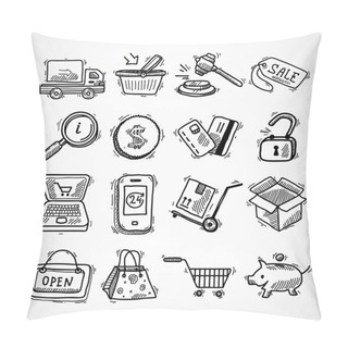 Personality  Shopping E-commerce Sketch Icons Set Pillow Covers