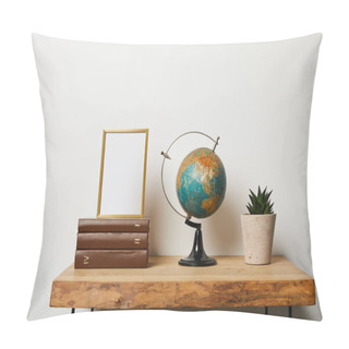 Personality  Frame On Books Near Globe And Green Plant In Pot  Pillow Covers