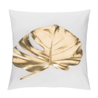 Personality  Close Up View Of Shiny Big Golden Leaf Isolated On Grey Pillow Covers