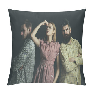 Personality  Their Favorite Timeless Style. Sensual Woman And Men In Retro Style. Fashion Models Wearing Vintage Clothing And Retro Dress. Fashionable People With Retro Look. Plaid Print Fashion Collection Pillow Covers