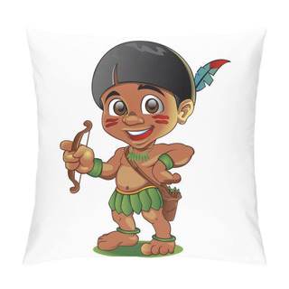 Personality  Illustration Of A Tough Kid Indian With Bow In Hands Pillow Covers